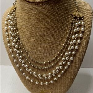 Vintage Gold and Faux Pearl Multi Strand Necklace